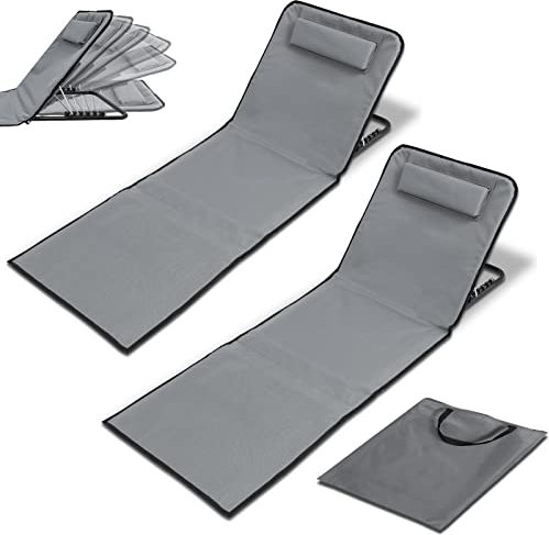 Lospitch 2er Set Strandliege Klappbar leicht, Strandmatte mit rückenlehne, Strandliege Faltbare mit Einstellbar 5-stufige Höhe, für im Freien, Strand, Camping,Terrasse, Grau