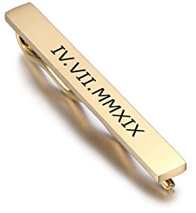 INBLUE Krawattenklammern für Männer in Gold, Schwarz, Silber mit Personalisiert Eingraviertem Namen für Jahrestag, Hochzeit, Geschäft, Geschenk für Vater, Bräutigam, Trauzeugen