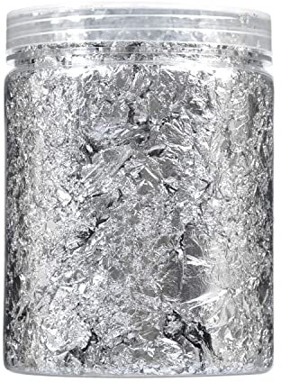 Flocons de feuilles d'or pour résine, dorure, peinture à ongles, slime, loisirs créatifs, fabrication de bijoux, etc. (argent)