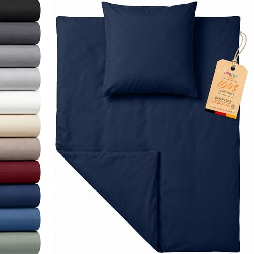 EllaTex Premium Mikrofaser Bettwäsche 135x200 + 80x80 cm – weiches Bettwäsche Set mit Reißverschluss, Farbe: Navy Blau