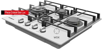 Corberó - Encimera de Gas | CPCGM4F4122W | 4 Fuegos con Zona Wok | 8,8 Kw | Válvula de Seguridad | Parrilla de Hierro Fundido | Autoencendido | Kit de conversión a gas natural | Blanco
