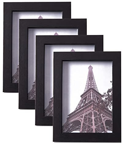 Muzilife 5x7 Shadow Box Rahmen 4er Pack Holz 3D Bilderrahmen mit Glasabdeckung Vitrine zum Aufhängen oder freistehenden Bildervitrine, Schwarz