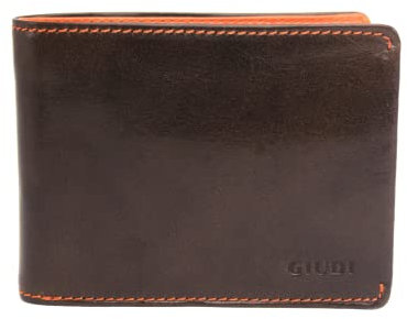 GIUDI ® Geldbörse Herren Mittel-Groß RindlederDunkelbraun Orange