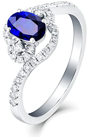 KnSam Echtschmuck Ring Für Damen Weißgold 750 18 Karat, Diamantring 1.04ct Topas Trauringe mit Ovalschliff Verlobungsring Gr.50 (15.9)