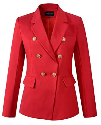 Damen Zweireihiger Blazer Damen Jacke Arbeitsanzug, Rot/Ausflug, einfarbig (Getaway Solids), 42