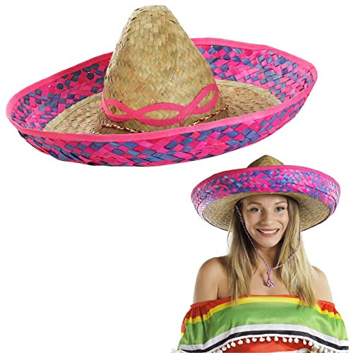 Sombrero bordado rosa mexicano – Paquete de 1 – Sombrero de paja accesorio de vacaciones ideal para despedida de soltera, fiesta en la playa