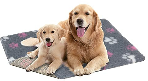 Vetbed Petlife Hunde- und Welpenbett, rutschfest, mittelgroß, 100 cm x 75 cm, Grau/Rosa/Weiß, Doppelpfote, maschinenwaschbar, warm, Kistenmatte für Welpe, antiallergene Katzen- und Hundebettwäsche