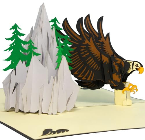 LINPOPUP®, LIN17774, Pop - Up Karte Berg, Wandeln, 3D Karte Geburtstagskarte, Vatertag, Muttertag, Reisegutschein Bergsteiger Wanderer, Jäger, Gutschein Wandern Zelten Kletter, Berg, Adler, N53