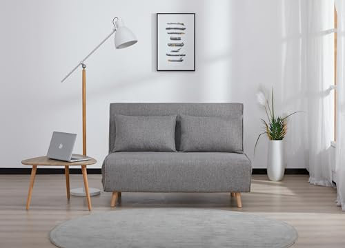 EVERGREENWEB - Canapé-Lit Banquette Convertible en lit | Fauteuil-lit Relax avec Matelas 120 cm et Coussin rembourré | Canapé clic-clac 2 Places avec Pieds en Bois | Foldy Gris