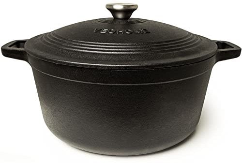 Cazuela de hierro fundido negro mate 6 litros - Olla de hierro fundido compatible con inducción y todas las fuentes de calor. Guiso versátil - caldero diámetro 28cm