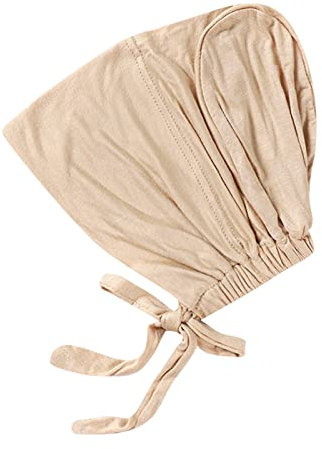 Frauen Undercap Hijab Unterschal Hijab, Islamische Muslimische Unterschal Hijab Cap mit Tie Back Closure Solid Color Unter Schal Hijab Mütze Turban Kopfbedeckung Chemo Schlafmütze Kopftuch Beige