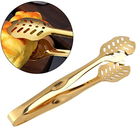 Pinzas de Cocina de 25 Cm para Cocinar con Puntas de Plástico Sólido, Pinzas Resistentes Al Calor para Servir Alimentos, Ensaladas y Cocción en General, Mecanismo de Bloqueo, (Pinzas Regulares Oro)