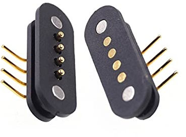 BVAMOS 5 Paar federbelasteter magnetischer Pogo-Pin-Stecker 4-poliger Neigung 2.5 durch Loch abgewinkelte männliche Frau 2A 36V DC. Leistungsperson