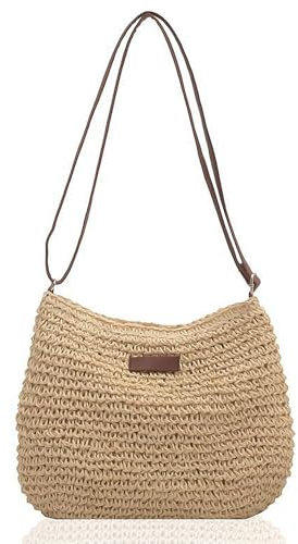 1 Pcs Femme Sac à Bandoulière en Paille Sac de Plage D'été Sac à Bandoulière Mode avec Fermeture Éclair et Sangle Réglable Convient pour Voyage à la Plage Vacances Rencontres (Beige)