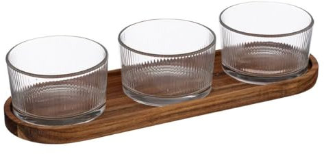 Set Apéritif 3 Ramequins en Verre & 1 Plateau en Bois d' Acacia - Secret de Gourmet