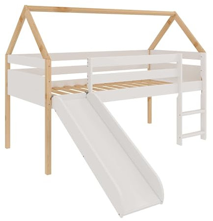 Miroytengo Cama Juvenil Infantil Tobogan Carnival Color Blanco Y Roble Cambrian 90x190 cm
