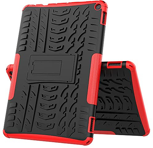 Funda Amazon Fire HD 10 (2021) 10.1, Funda para Tableta Fire HD 10 (2021) 10.1 con Tough Armor Series Robusta Armadura Híbrida TPU+PC y Funda Bumper Case Cover Fire HD 10 (2021) 10.1, Rojo