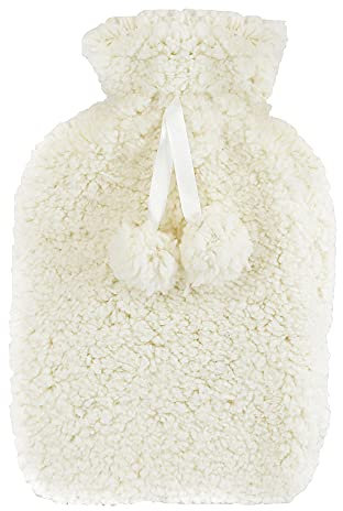 A2Z Hot Water Bottle 2 Litre Capacity Cream Teddy Fur Fleece Cover Rubber Leak Proof Hot Water Bag for Pain Relief Cosy Nights and Relaxation Body Warmer