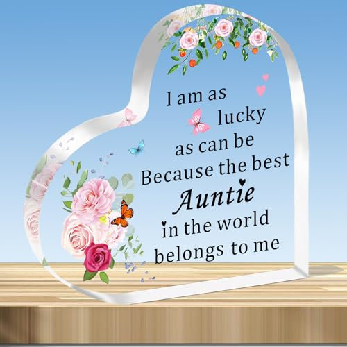 JMIMO Acrylschild für Tante, Geburtstag, Weihnachten, Muttertag, Geschenke für Tante, Tante von Nichte und Neffe – I Am As Lucky As Can Be Because The Best Auntie in The World Belongs To Me