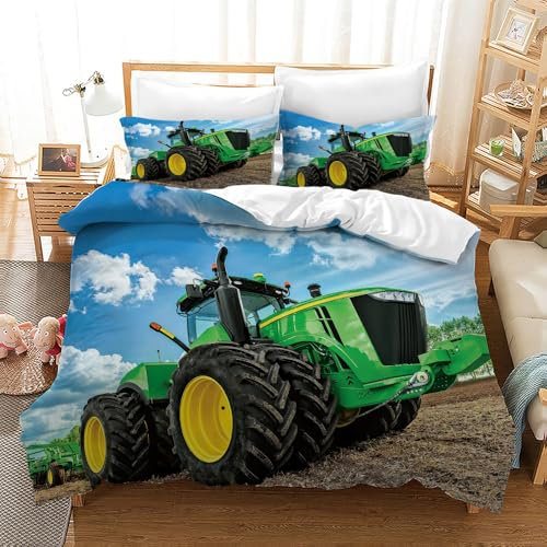 Leleyouzer Traktor Kinder Bettwäsche-Set +2 Kissenbezug 50×75 cm,Kinder Jugendliche Jungen Traktor Bettwäsche,Weiche Mikrofaser-Bettwäsche mit Reißverschluss (Traktor 4, 135×200 cm)