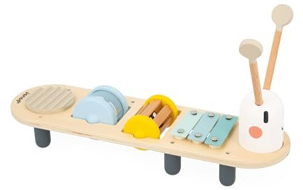 Janod - Sweet Cocoon Musikbank Raupe - 5 Musikaktivitäten für Kinder - Musikalische Früherziehung - Spielzeug aus FSC-Holz - Ab 12 Monaten, J04058