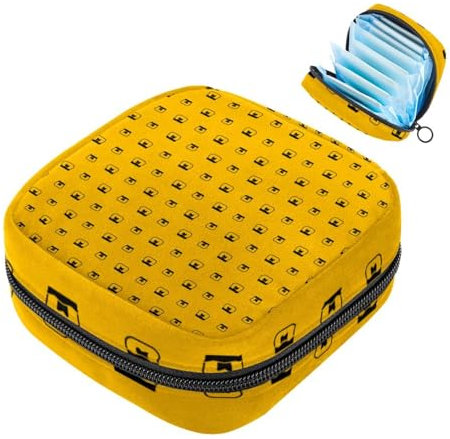 JAVENPROEQT 1Pc Sanitary Napkin Storage Bag, Large Sanitary Pad Organiser Reusable First Period Bag for Girls Women Ladies - 17 x 17 x 12 cm/Honey Pot Yellow Background