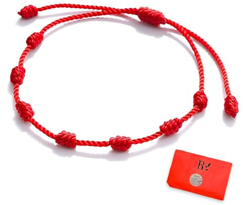 Barkat Braccialetto a 7 nodi rosso originale contro il malocchio e protezione cattiva energia fatta a mano, amuleto di filo per uomo donna coppie e amicizia, accessorio di buona fortuna Kabbalah 7 cha
