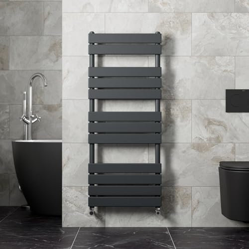 Radiant Living Flat Panel Heated Towel Rail Radiator 1200 x 500mm Bathrooms Wall Mounted Ladder Anthracite Grey