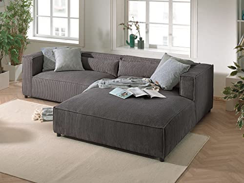 Lisa Design ELA– 4-Sitzer Ecksofa rechts – Cordsamt – 4-Sitzer – moderner Stil Dunkelgrau
