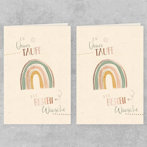 GreenLine Taufkarte, 2 Stück mit Umschlag | Glückwunschkarten zur Taufe | hochwertige Klappkarte aus 100% baumfreien Zuckerrohrpapier, Plastikfreie Verpackung | 11,5 x 17 cm