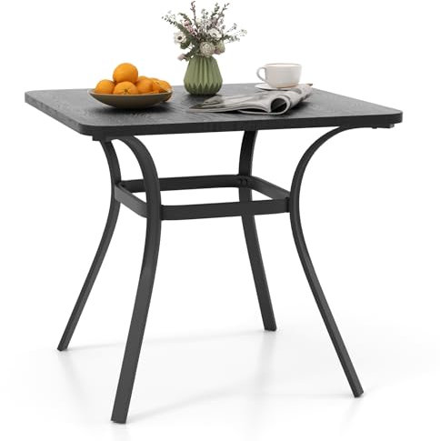 COSTWAY Gartentisch Metall, 80x80x73cm, Terrassentisch mit Tischplatte in Holzoptik, Balkontisch für 4 Personen, Outdoor-Esstisch für Hof, Terrasse, Garten, Grau