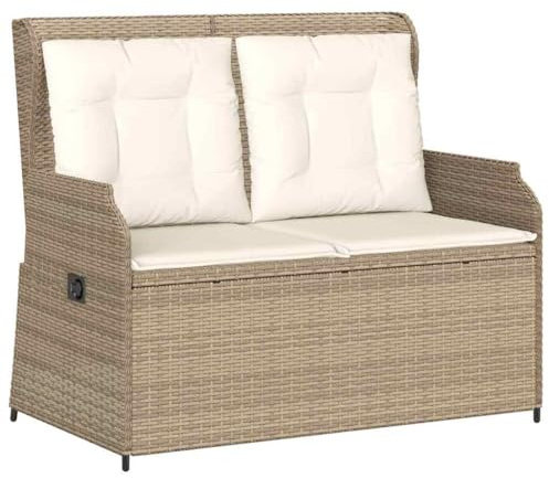 vidaXL Gartenbank Verstellbar mit Kissen Beige Poly Rattan