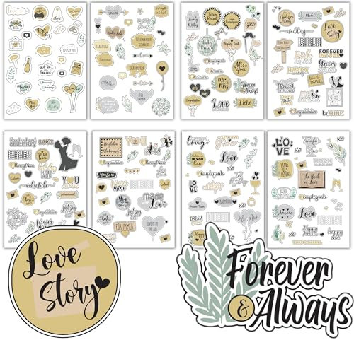 Hochzeit Gästebuch Sticker - Gold - Liebevoll Designte Aufkleber - 203 Motive