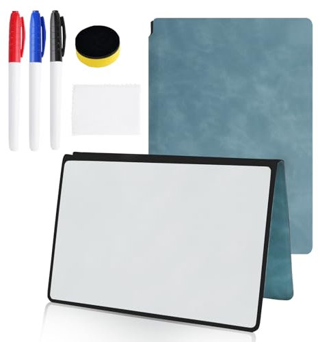 SHAIDOJIO Portable Tableau Blanc A5 Double Face avec 3 Marqueurs de Couleur, 1 Éponge et 1 Chiffon D'essuyage, A5 White Board en PU pour le Bureau, L'école et la Maison