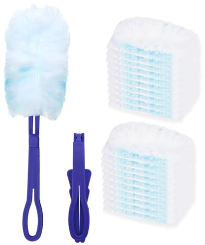20 Piezas Duster,Plumero Duster Kit,Imanes para Polvo,Atrapapolvo Recambios Kit,con 1 Mango para Polvo,Apto para Pelos de Animales,Polvo y Suciedad
