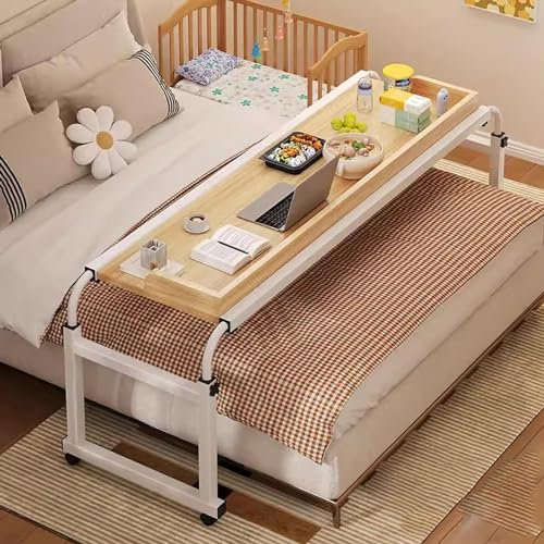 OverBed Table with Wheels Mobile Computer Desk Rolling Bed Desk Trays For Beds adjustable Writing Table Extendable Bedside Laptop Table