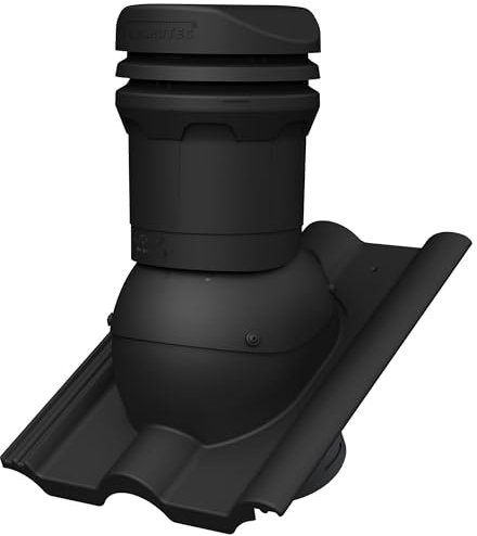 Parotec Entlüftungskamin DN 125 mm – niedrige 325 mm – passiv Dachlüfter für BRAAS FRANKFURTER BENDERS MECKLENBURGER Dachziegel – Dachentlüftung | Lüftungsziegel – RAL 9005 Schwarz
