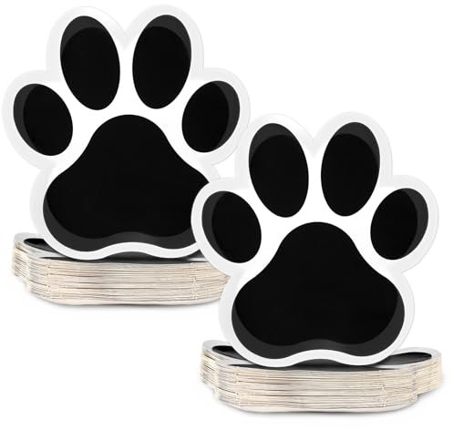 CHUNNIN 50Pcs Dog Paw Print Party Plates, Paper, Black and White, 9 inches, Whimsical, Dog Themed Birthday Party Decorations