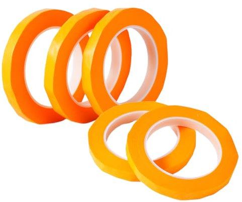 Hugwish 5pcs ruban de masquage peinture 3/5/10/12 mm x 50 m, ruban masquage carrosserie résistant à la chaleur pour les travaux de peinture automobile