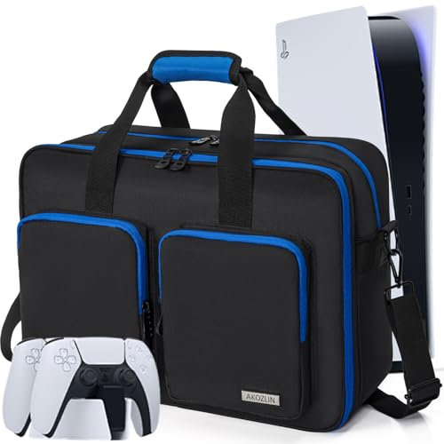 IPEB Tragetasche, PS5 Reisetasche, PS5 Konsolentasche, Kompatibel mit Playstation 5 Monitor, PS5 Slim Body, Headset, Konsole, Ladegerät und Zubehör (Schwarz Blau)