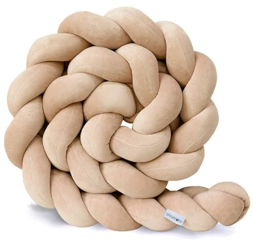 ENAZKLADB Bettschlange Baby, Bettschlange Geflochten, Baby SeitenschläFerkissen, Kantenschutz Bettumrandung Knotenkissen, Nestchenschlange Babybett, Zierkissen Stillkissen