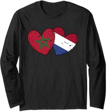 Drapeau marocain néerlandais à cœurs Manche Longue