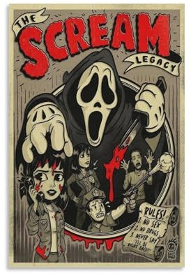 PANTTING Scream Horror-Film-Poster, ästhetischer Leinwand-Kunstdruck, Heimdekoration für Schlafzimmer, Wohnzimmer, 30 x 45 cm, ungerahmter Stil
