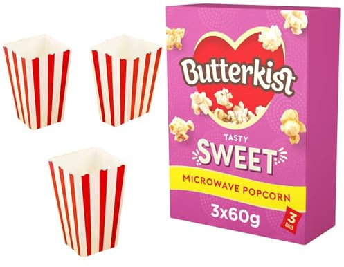 Butterkist Sweet Microwave Popcorn 3x60g with Lavarion Recyclable Popcorn Boxes – Movie Night Snack Gift Set