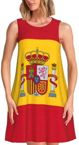 Vestido casual sin mangas con la bandera de España para mujer, vestido de verano con bolsillos y longitud a la rodilla, Negro -, Large