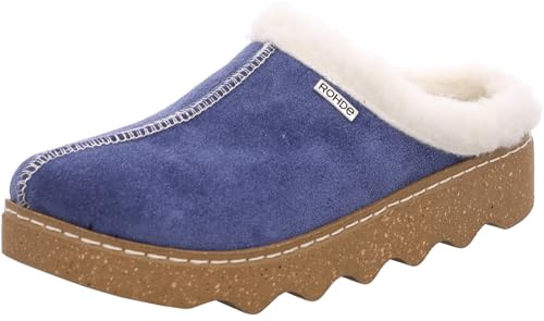 Rohde Damen Hausschuh Leder Pantoffel Plateau Schurwollfutter Foggia-D 6125, Größe:41 EU, Farbe:Blau