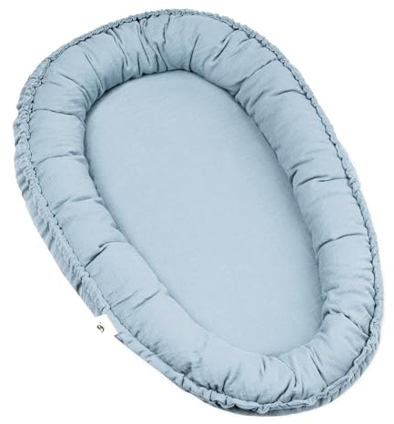 Julius Zöllner Kuschelnest NIDO | Liegefläche ca. 60x35 cm | Für Babys ab der Geburt | 100% Baumwollmusselin | Made in Germany | OEKO TEX Standard 100 | Denim