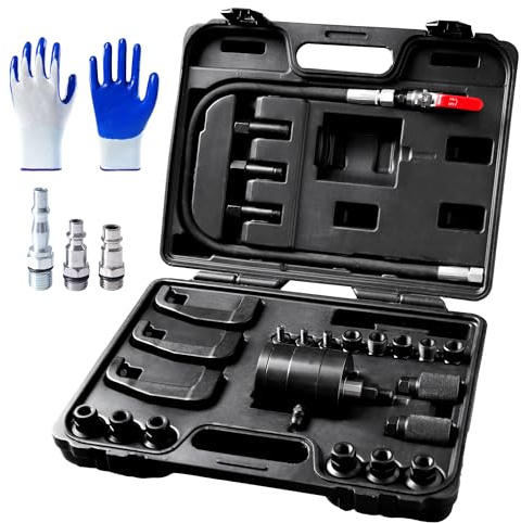 27 PCS Kit Extracteur d’Injecteurs Diesel Pneumatique pour Moteurs Diesel | Extracteur Injecteur Diesel avec 19 Adaptateurs, 3 Crochets d’Extraction & 3 Connecteurs 1/4 (US/UK/EU), 5–8 Bar