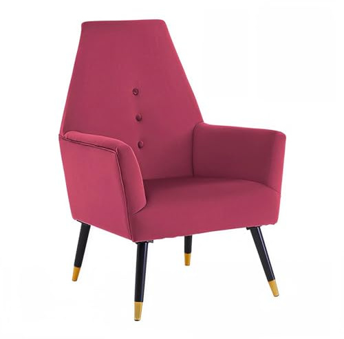 FWStyle Loretta Wine Velvet Upholstered Padded Accent Armchair – Button Back Lounge Chair with Plush Cushions and Gold-Tipped Legs – Modern Accent Chair for Living Room, Bedroom, or Office