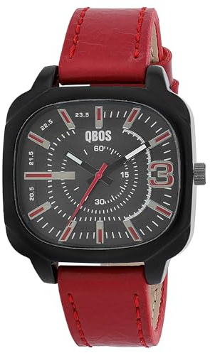 QBOS Herren Armbanduhr aus Kunstleder in Schwarz, in Einer Länge von 24 cm, Klassisches Design für jeden Mann